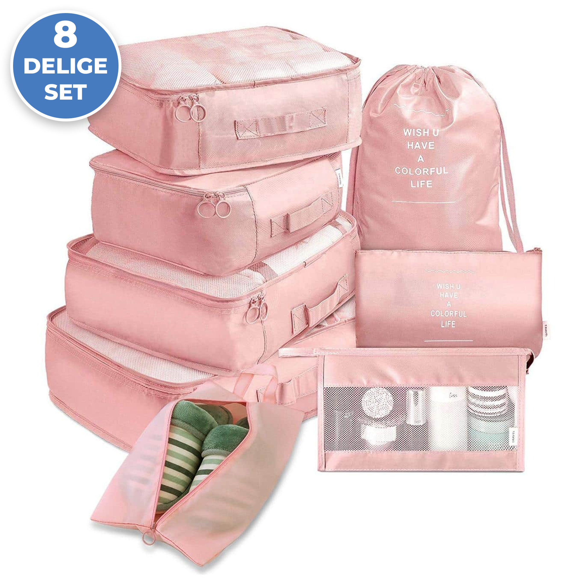 Packing Cubes - Koffer Organizer Set - 8-delig - Kleding en Bagage Organizer - Travel Cubes - Reis Accessoires - Voor Tassen en Backpacks - Roze afbeelding