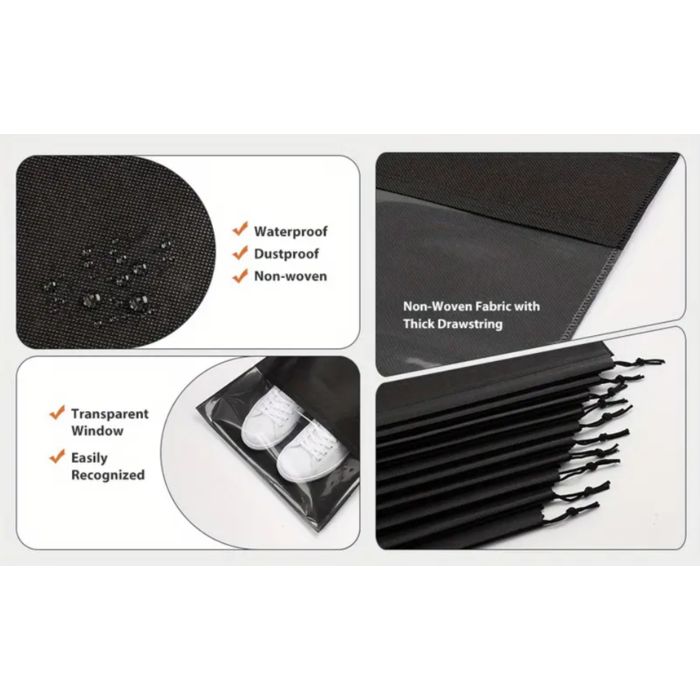 JVS Products Schoenenzakken - 10 Stuks - Schoenentas - Reistas en Opbergtas - Waterafstotend - Travel Organizer - Zwart
