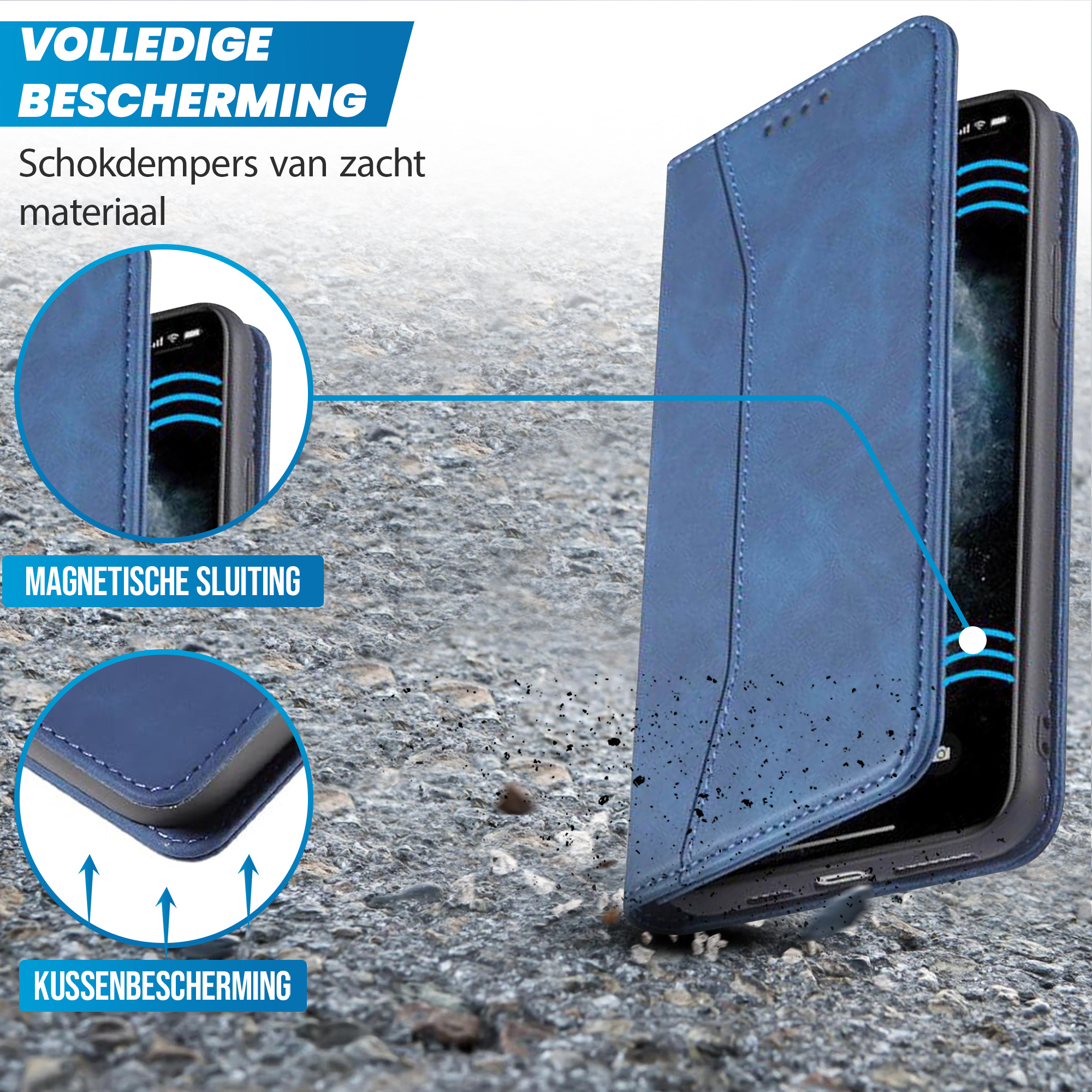 JVS Products iPhone 16 Pro Max hoesje - Bookcase - Pasjeshouder - Portemonnee - Kunstleer - Blauw