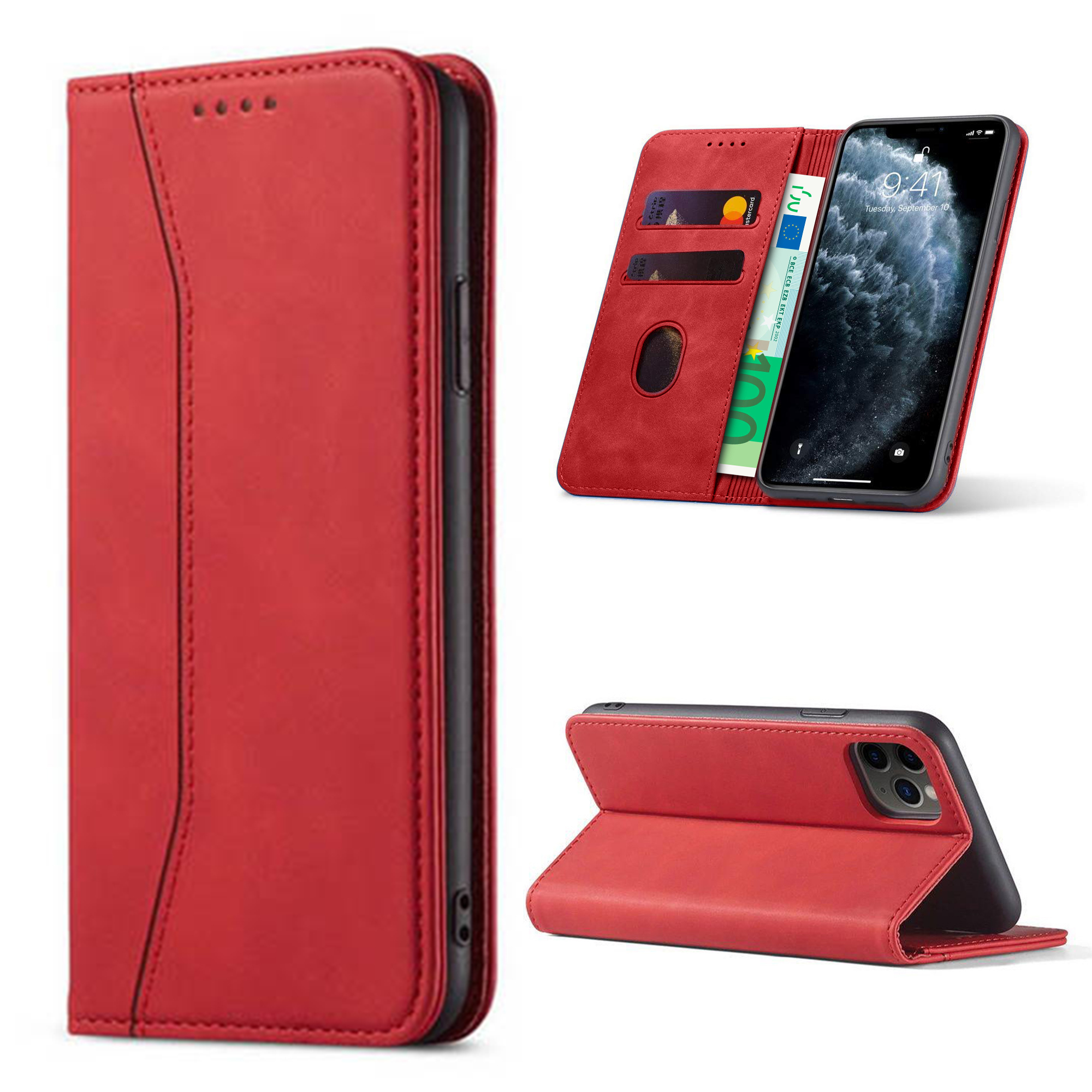iPhone 16 Pro Max hoesje - Bookcase - Pasjeshouder - Portemonnee - Kunstleer - Rood afbeelding