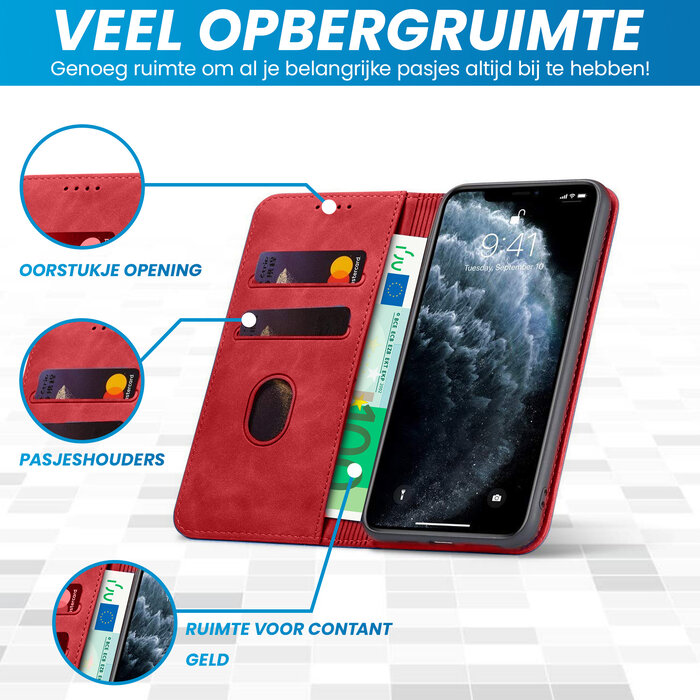 JVS Products iPhone 16 Pro Max hoesje - Bookcase - Pasjeshouder - Portemonnee - Kunstleer - Rood