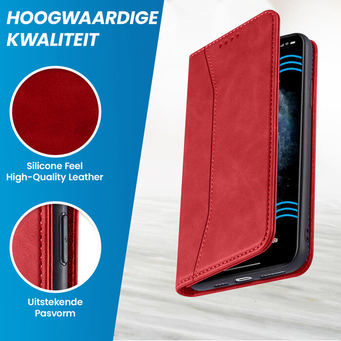 JVS Products iPhone 16 Pro Max hoesje - Bookcase - Pasjeshouder - Portemonnee - Kunstleer - Rood