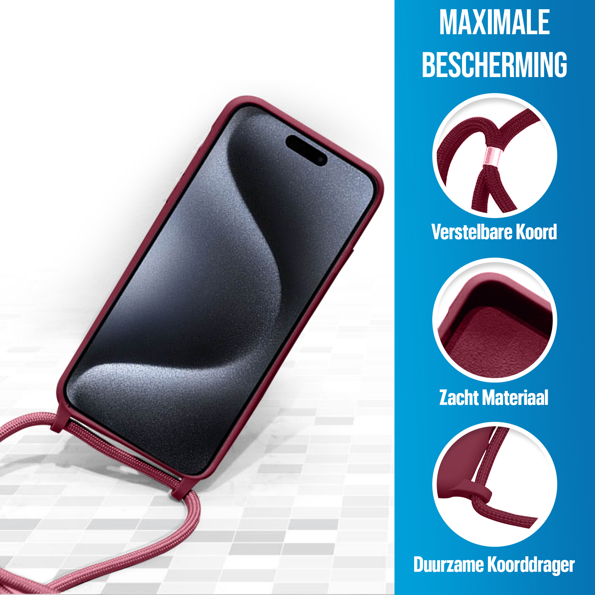JVS Products iPhone 16 Pro Max hoesje - Backcover - Koord - Softcase - Flexibel - TPU - Rood
