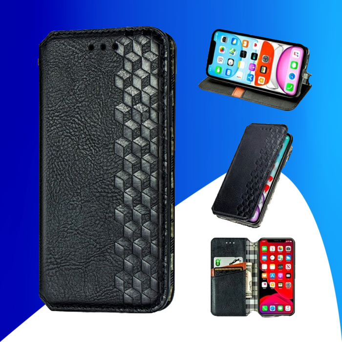 JVS Products iPhone 16 Pro hoesje - Bookcase - Pasjeshouder - Portemonnee - Diamantpatroon - Kunstleer - Zwart