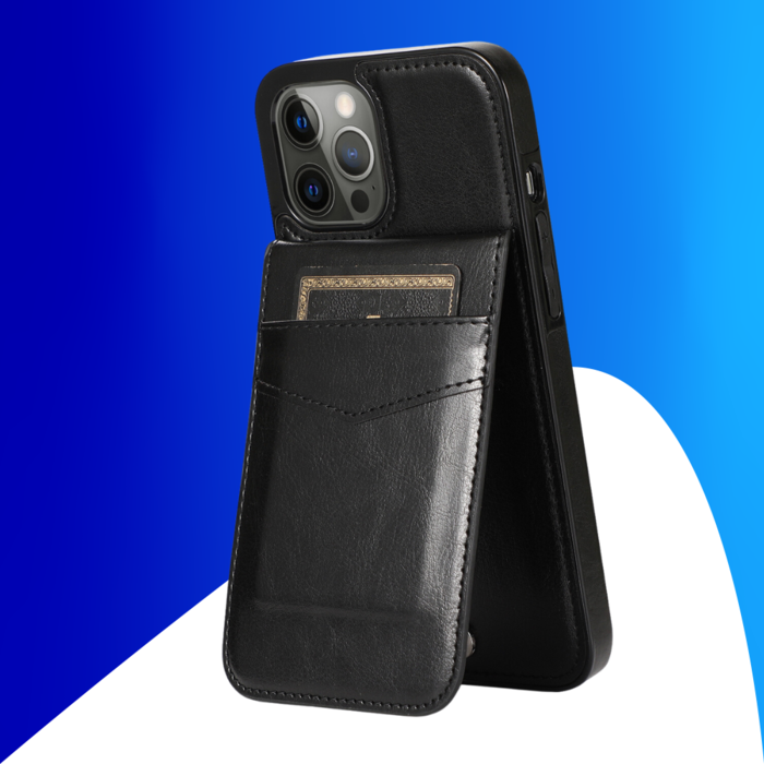 JVS Products iPhone 16 Pro hoesje - Backcover - Pasjeshouder - Portemonnee - Kunstleer - Zwart