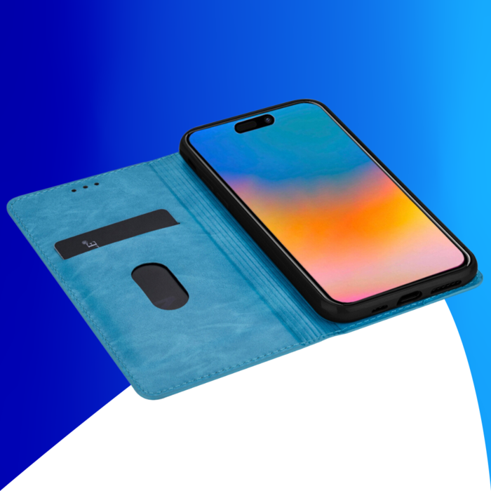 JVS Products iPhone 16 Plus hoesje - Bookcase - Pasjeshouder - Portemonnee - Glitter - TPU - Blauw