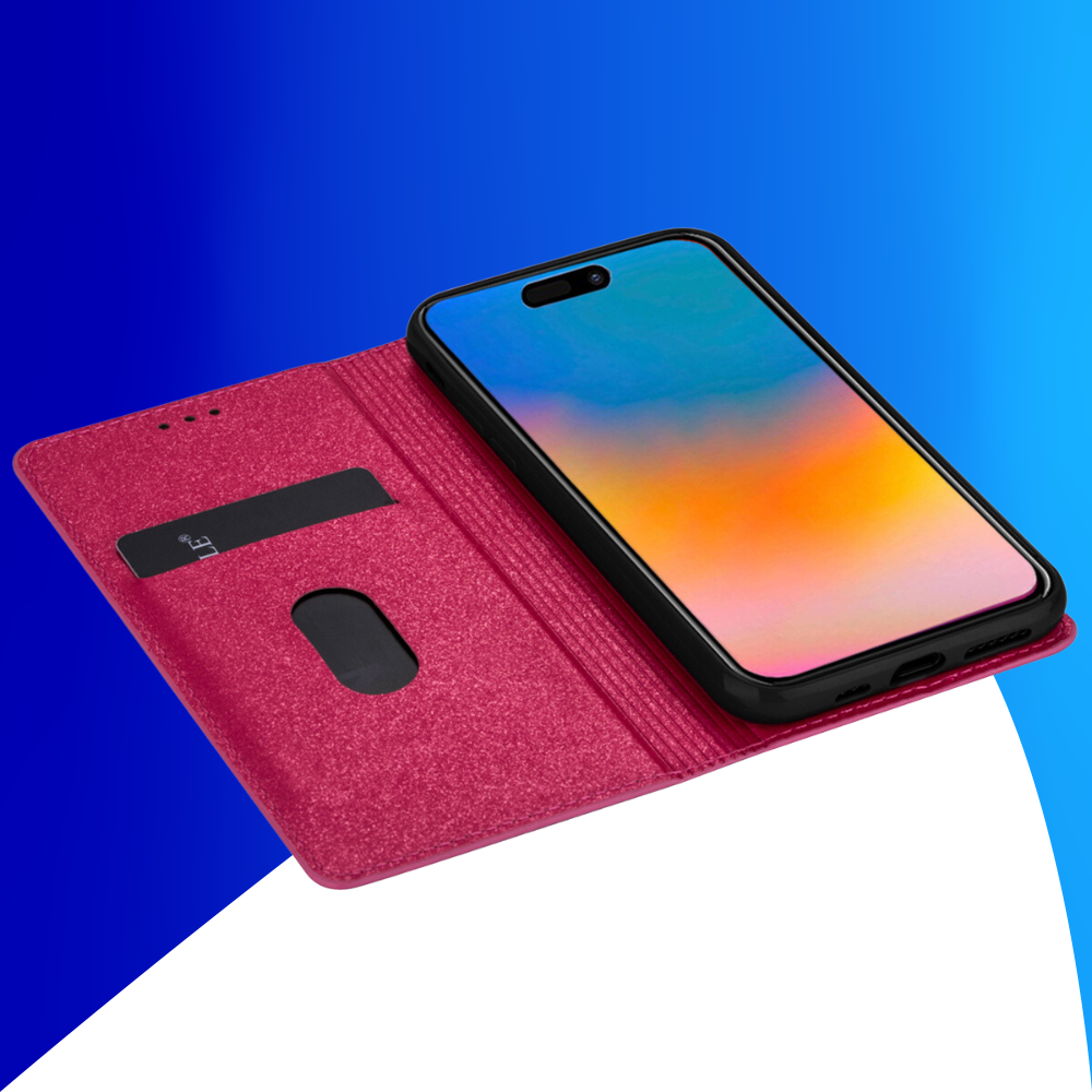 JVS Products iPhone 16 Pro Max hoesje - Bookcase - Pasjeshouder - Portemonnee - Glitter - TPU - Roze