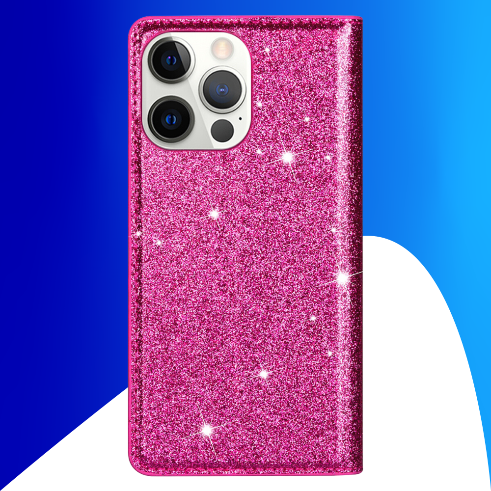 JVS Products iPhone 16 Pro Max hoesje - Bookcase - Pasjeshouder - Portemonnee - Glitter - TPU - Roze