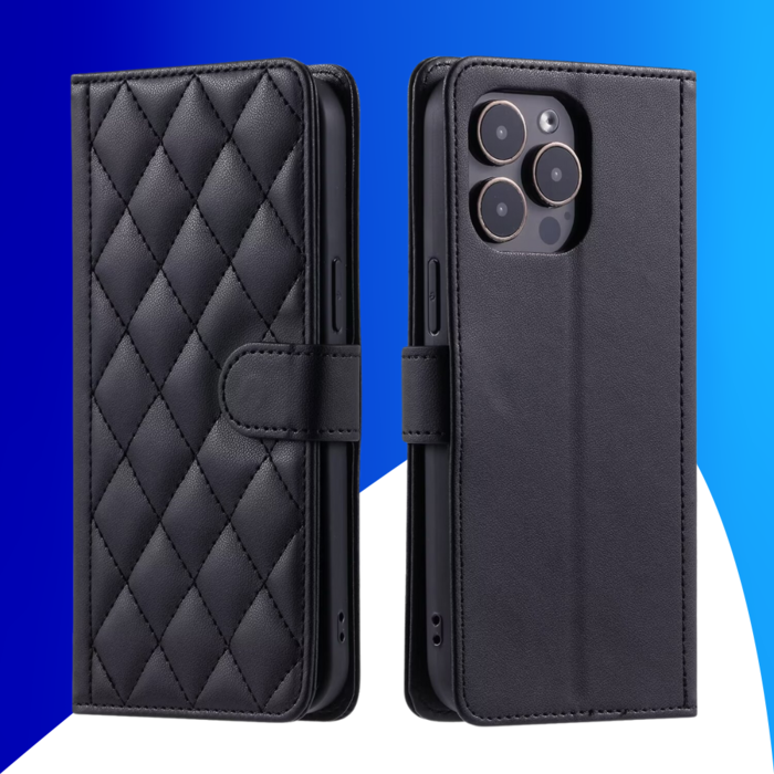 JVS Products iPhone 16 Pro hoesje - Bookcase - Pasjeshouder - Koord - Kunstleer - Zwart