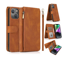 JVS Products iPhone 16 Pro hoesje - Bookcase - Pasjeshouder - Portemonnee - Rits - Kunstleer - Bruin