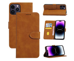 JVS Products iPhone 16 hoesje - Bookcase - Pasjeshouder - Portemonnee - Kunstleer - Lichtbruin