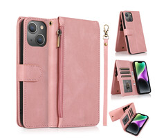 JVS Products iPhone 16 hoesje - Bookcase - Pasjeshouder - Portemonnee - Rits - Kunstleer - Rose Goud
