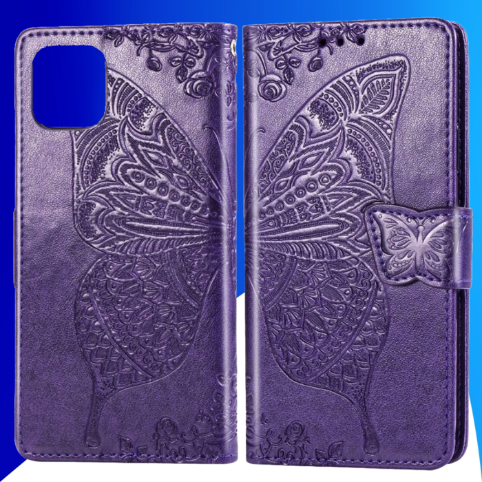 JVS Products iPhone 16 Plus hoesje - Bookcase - Pasjeshouder - Portemonnee - Vlinderpatroon - Kunstleer - Donkerpaars
