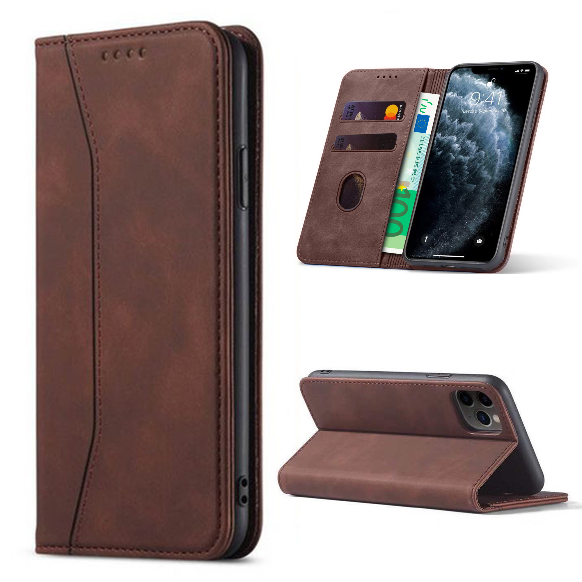 iPhone 16 Pro hoesje - Bookcase - Pasjeshouder - Portemonnee - Kunstleer - Donkerbruin afbeelding