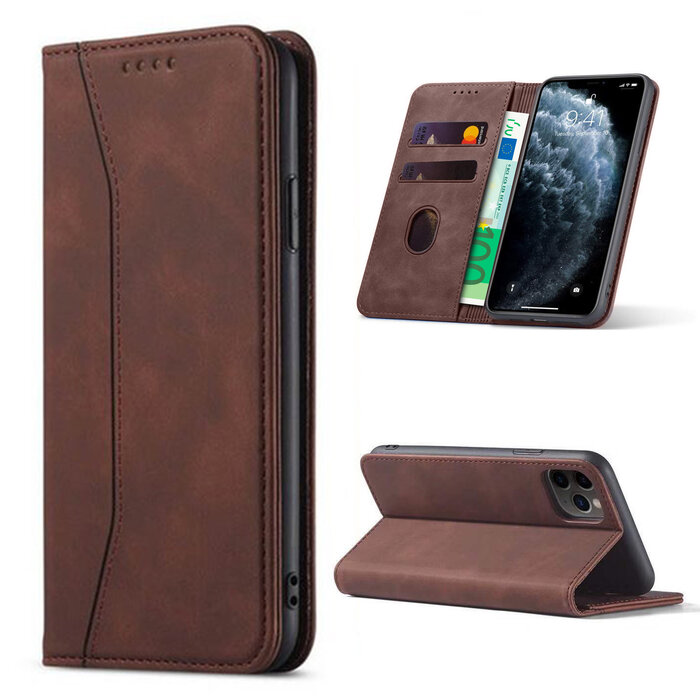 JVS Products iPhone 16 hoesje - Bookcase - Pasjeshouder - Portemonnee - Kunstleer - Donkerbruin