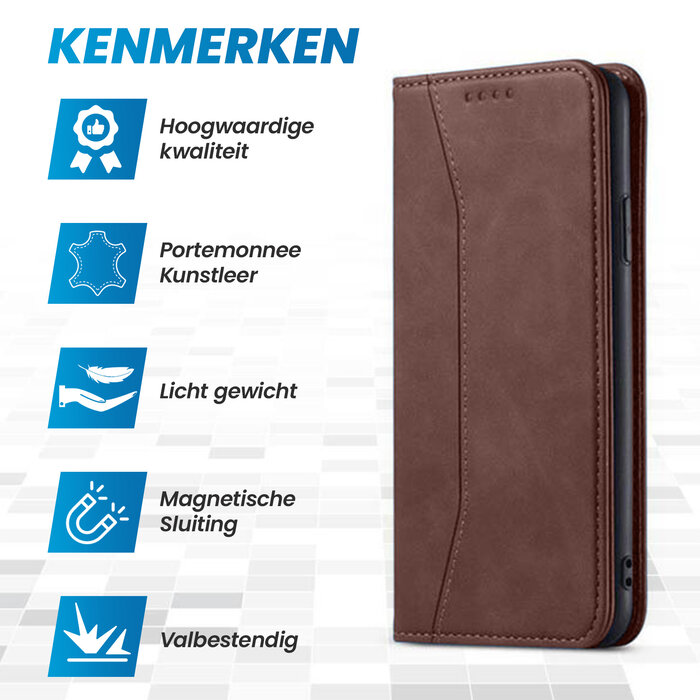 JVS Products iPhone 16 hoesje - Bookcase - Pasjeshouder - Portemonnee - Kunstleer - Donkerbruin