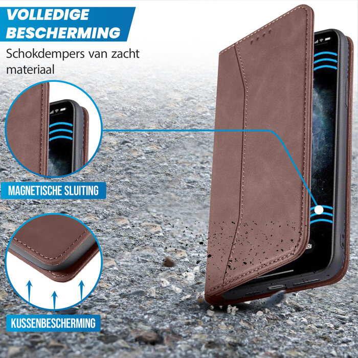 JVS Products iPhone 16 hoesje - Bookcase - Pasjeshouder - Portemonnee - Kunstleer - Donkerbruin