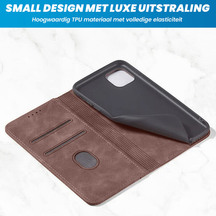JVS Products iPhone 16 hoesje - Bookcase - Pasjeshouder - Portemonnee - Kunstleer - Donkerbruin