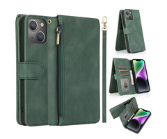 JVS Products iPhone 16 Pro hoesje - Bookcase - Pasjeshouder - Portemonnee - Rits - Kunstleer - Groen