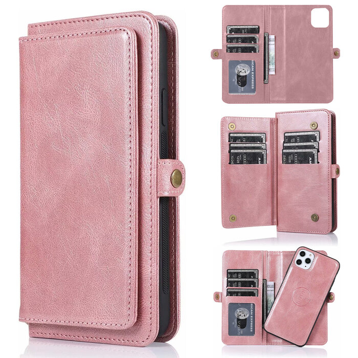 JVS Products iPhone 16 Plus hoesje - Bookcase - Afneembaar 2 in 1 - Backcover - Pasjeshouder - Portemonnee - Kunstleer - Rose Goud