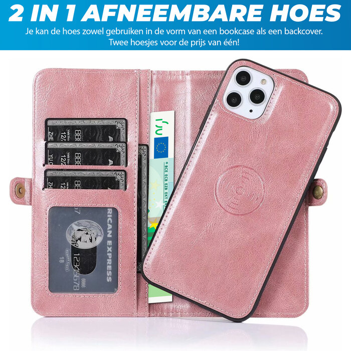 JVS Products iPhone 16 Plus hoesje - Bookcase - Afneembaar 2 in 1 - Backcover - Pasjeshouder - Portemonnee - Kunstleer - Rose Goud
