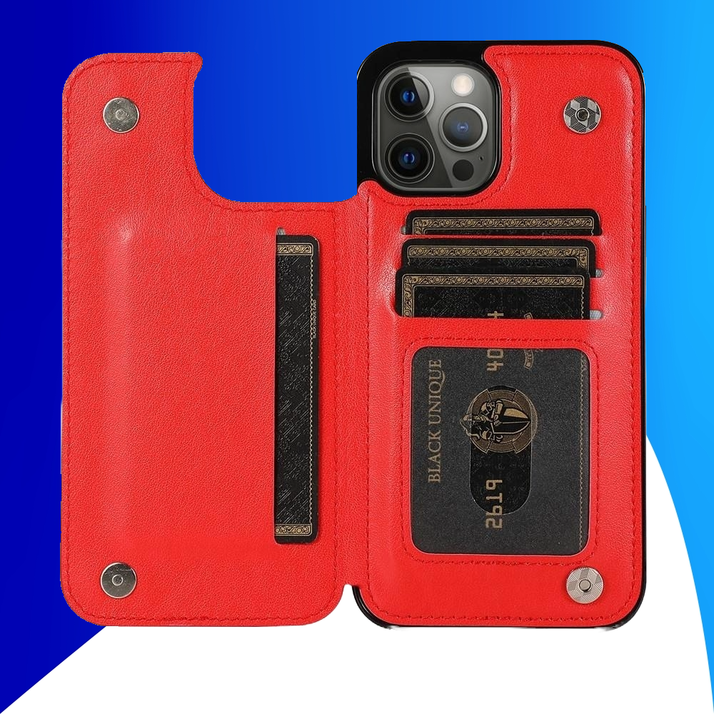 JVS Products iPhone 16 Pro hoesje - Backcover - Pasjeshouder - Portemonnee - Bloemenprint - Kunstleer - Rood