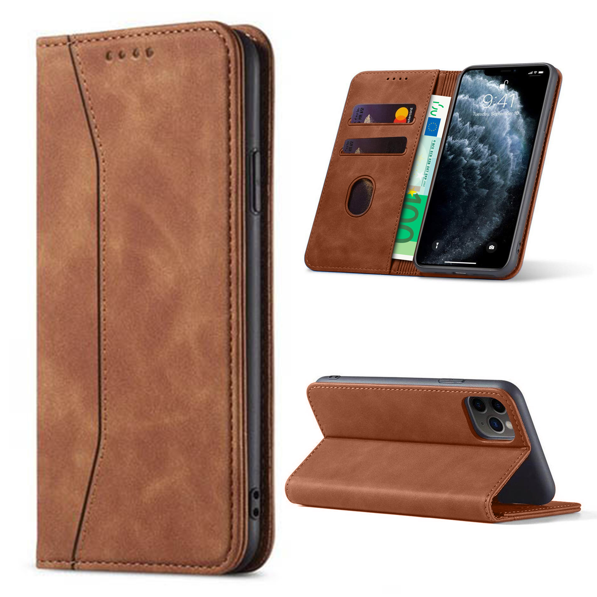 iPhone 16 hoesje - Bookcase - Pasjeshouder - Portemonnee - Kunstleer - Bruin afbeelding