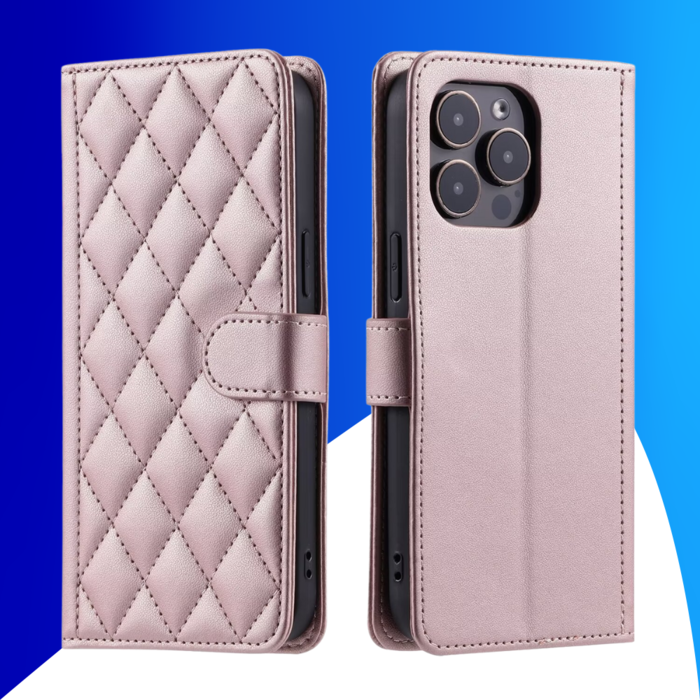 JVS Products iPhone 16 Pro hoesje - Bookcase - Pasjeshouder - Koord - Kunstleer - Rose Goud