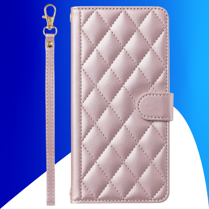 JVS Products iPhone 16 Pro hoesje - Bookcase - Pasjeshouder - Koord - Kunstleer - Rose Goud