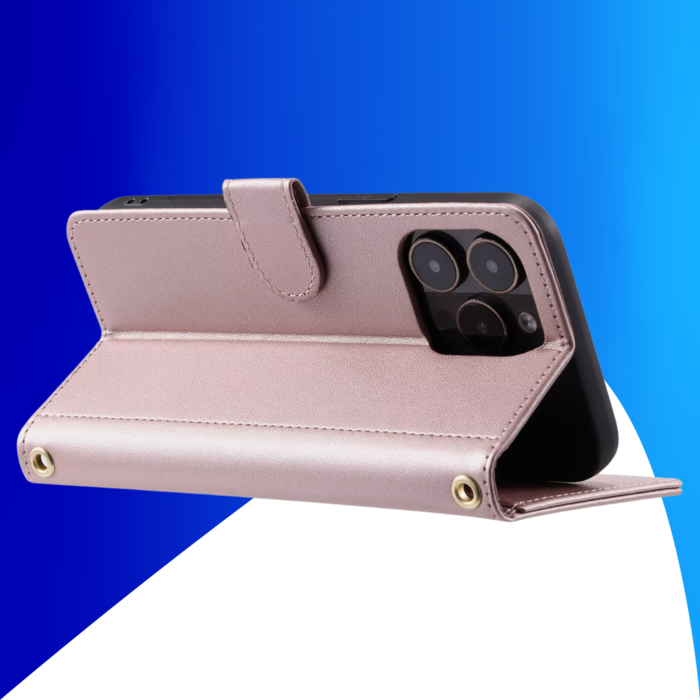 JVS Products iPhone 16 Pro hoesje - Bookcase - Pasjeshouder - Koord - Kunstleer - Rose Goud