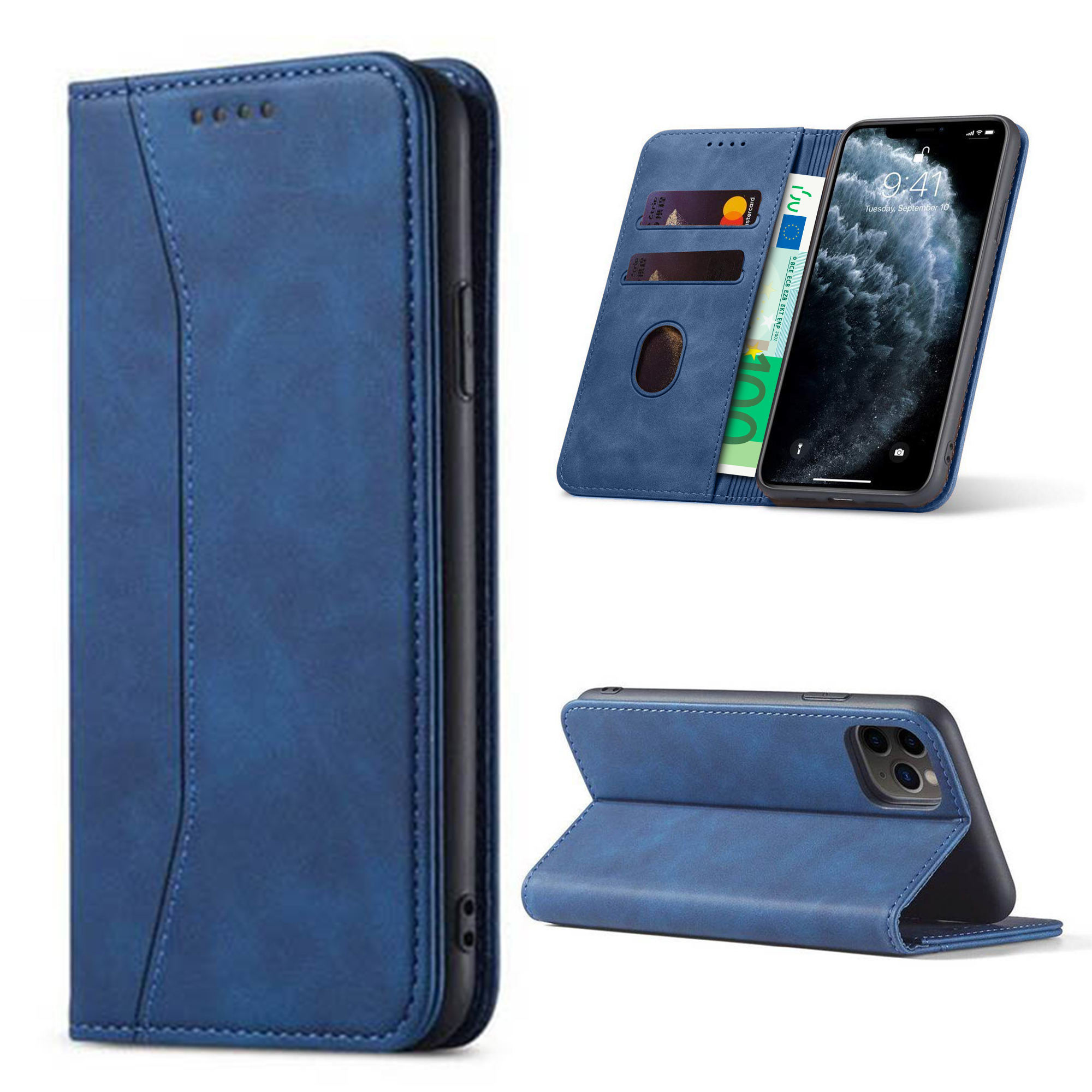 iPhone 16 hoesje - Bookcase - Pasjeshouder - Portemonnee - Kunstleer - Blauw afbeelding