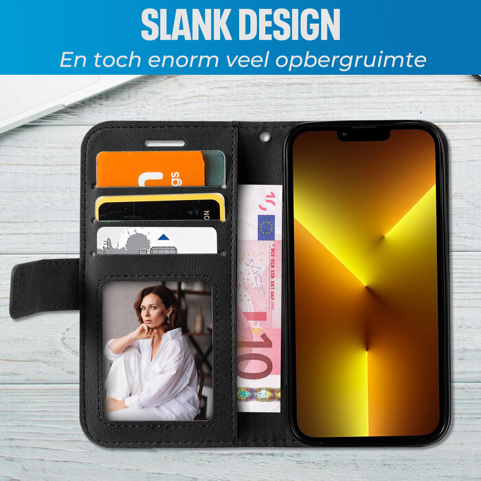 JVS Products iPhone 16 hoesje - Bookcase - Pasjeshouder - Portemonnee - Patroon - Kunstleer - Zwart