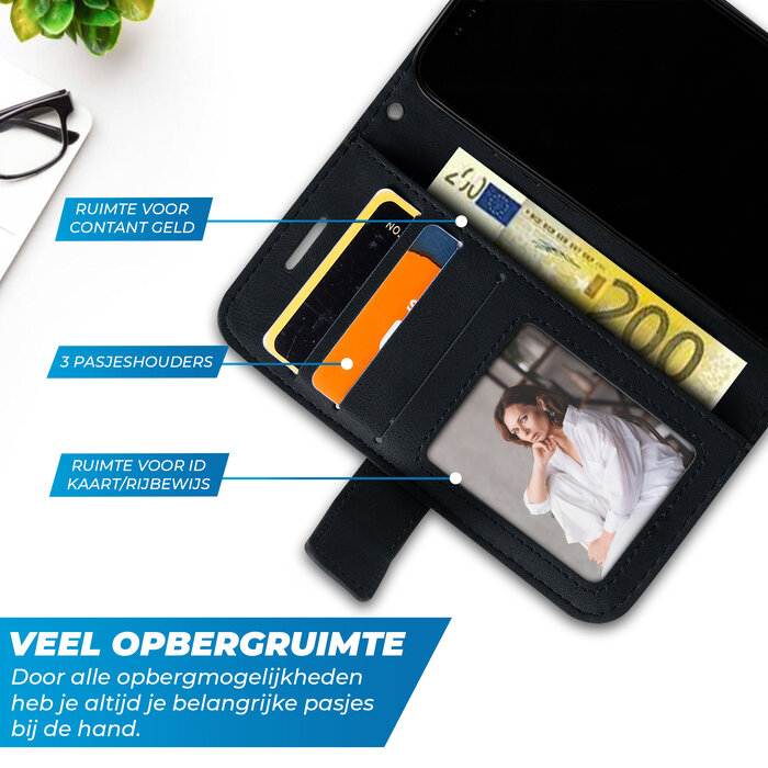 JVS Products iPhone 16 hoesje - Bookcase - Pasjeshouder - Portemonnee - Patroon - Kunstleer - Zwart