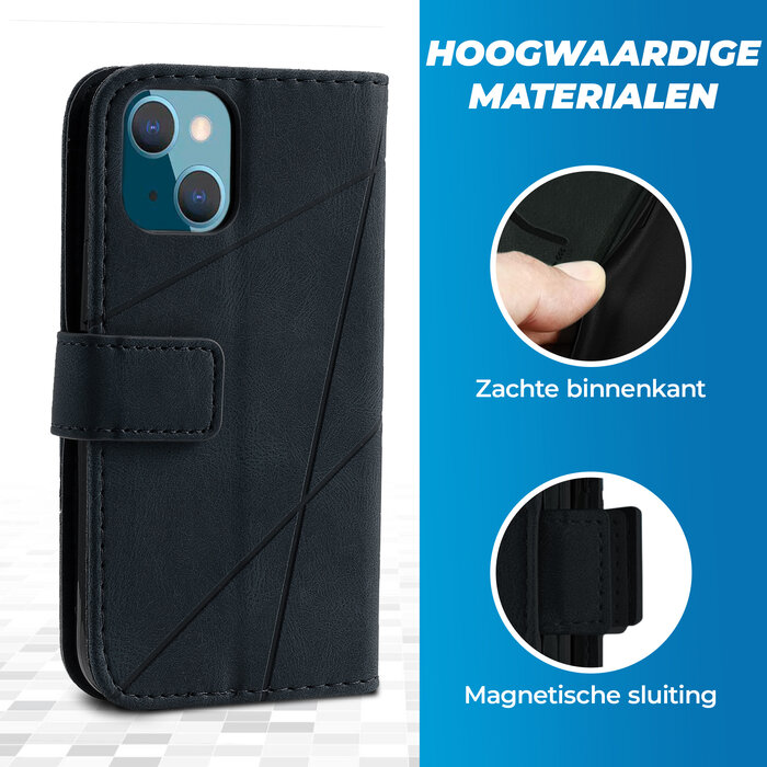 JVS Products iPhone 16 hoesje - Bookcase - Pasjeshouder - Portemonnee - Patroon - Kunstleer - Zwart