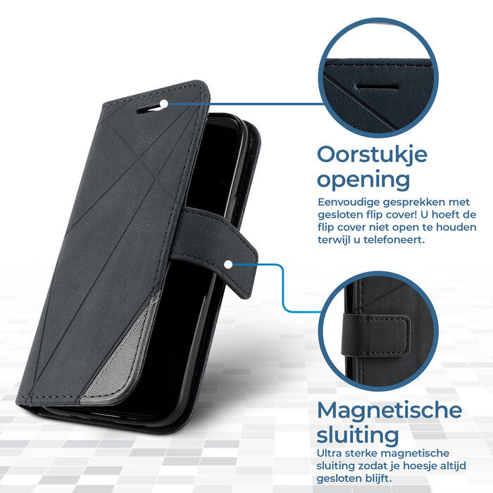 JVS Products iPhone 16 hoesje - Bookcase - Pasjeshouder - Portemonnee - Patroon - Kunstleer - Zwart