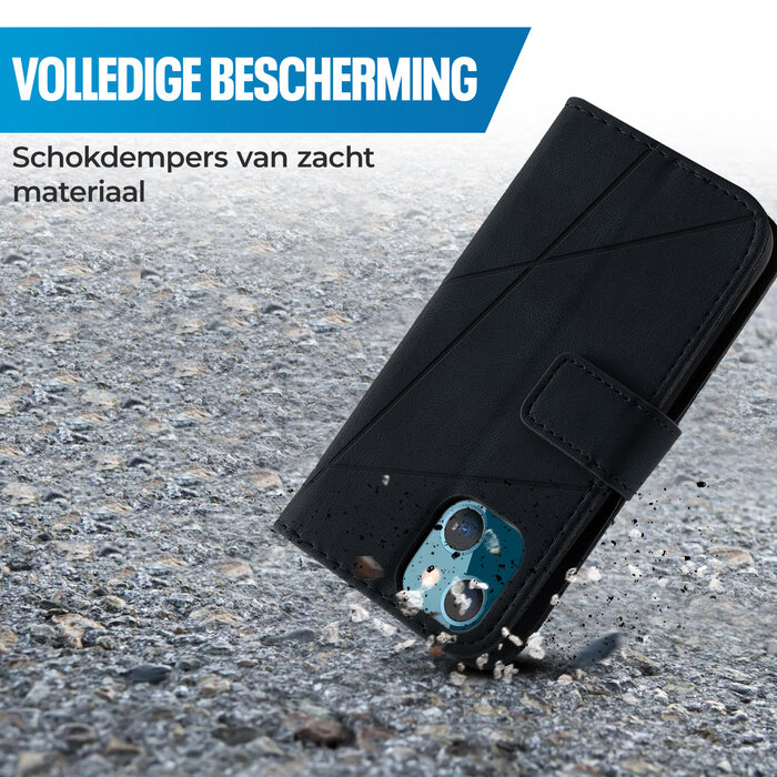 JVS Products iPhone 16 hoesje - Bookcase - Pasjeshouder - Portemonnee - Patroon - Kunstleer - Zwart