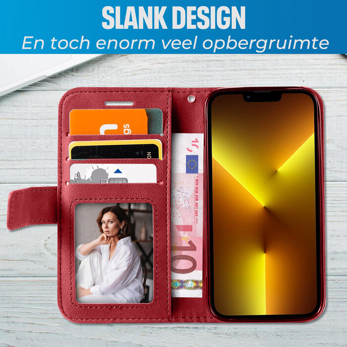 JVS Products iPhone 16 hoesje - Bookcase - Pasjeshouder - Portemonnee - Patroon - Kunstleer - Rood