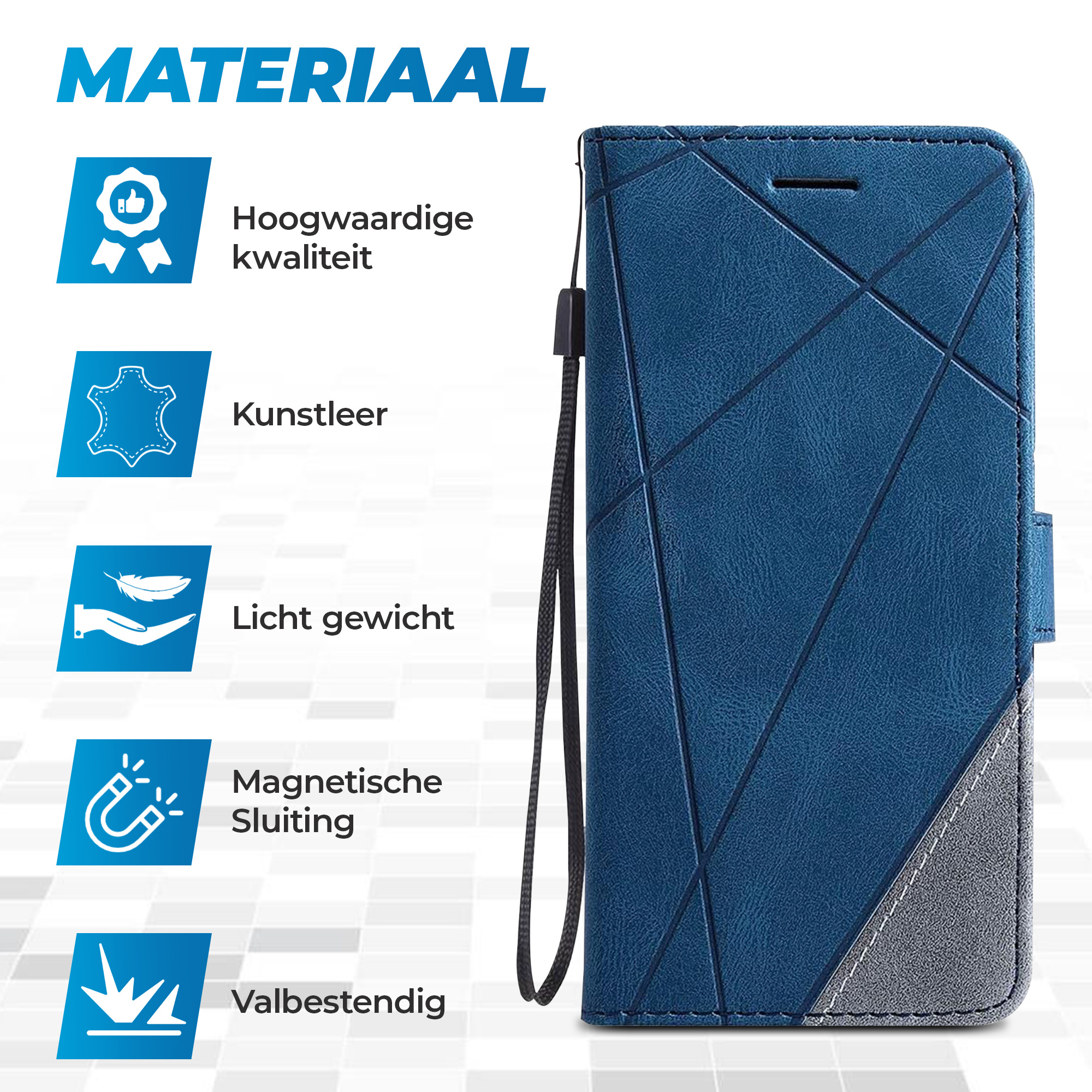 JVS Products iPhone 16 Pro hoesje - Bookcase - Pasjeshouder - Portemonnee - Patroon - Kunstleer - Blauw