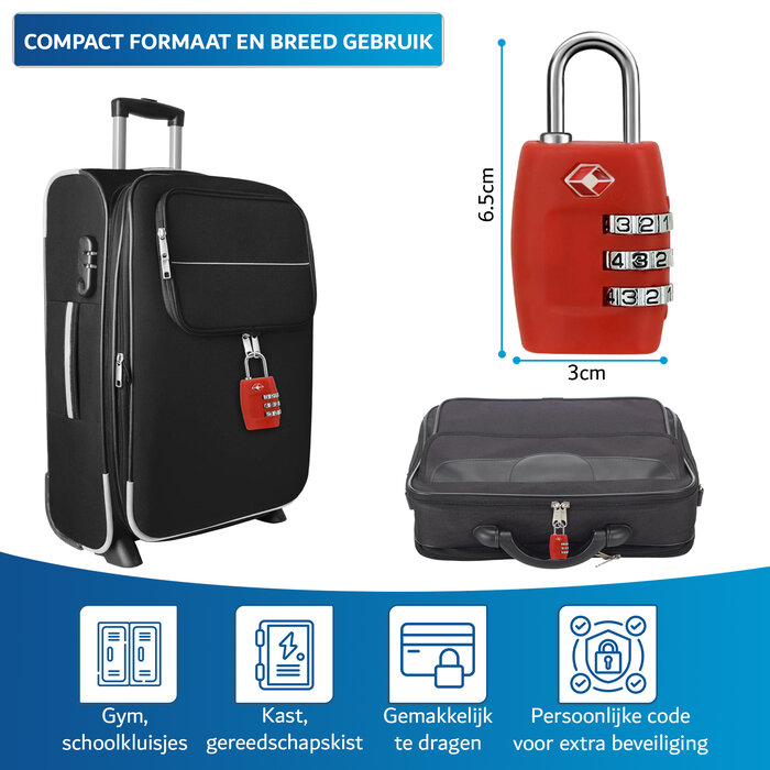 JVS Products Kofferslot - 2 stuks - Hangslot - Cijferslot - 3 Cijfers - TSA Gecertificeerd - Donkerroze