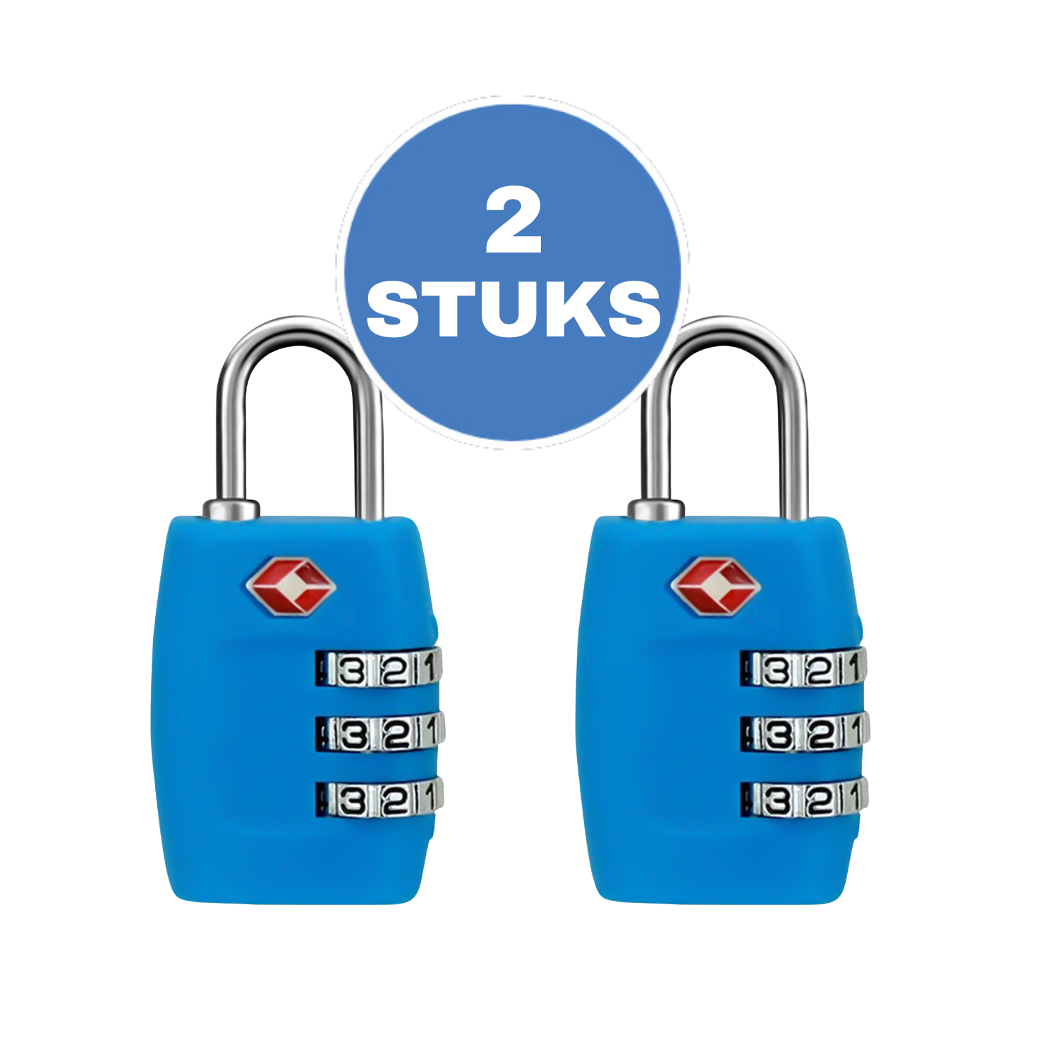 Kofferslot - 2 stuks - Hangslot - Cijferslot - 3 Cijfers - TSA Gecertificeerd - Lichtblauw afbeelding