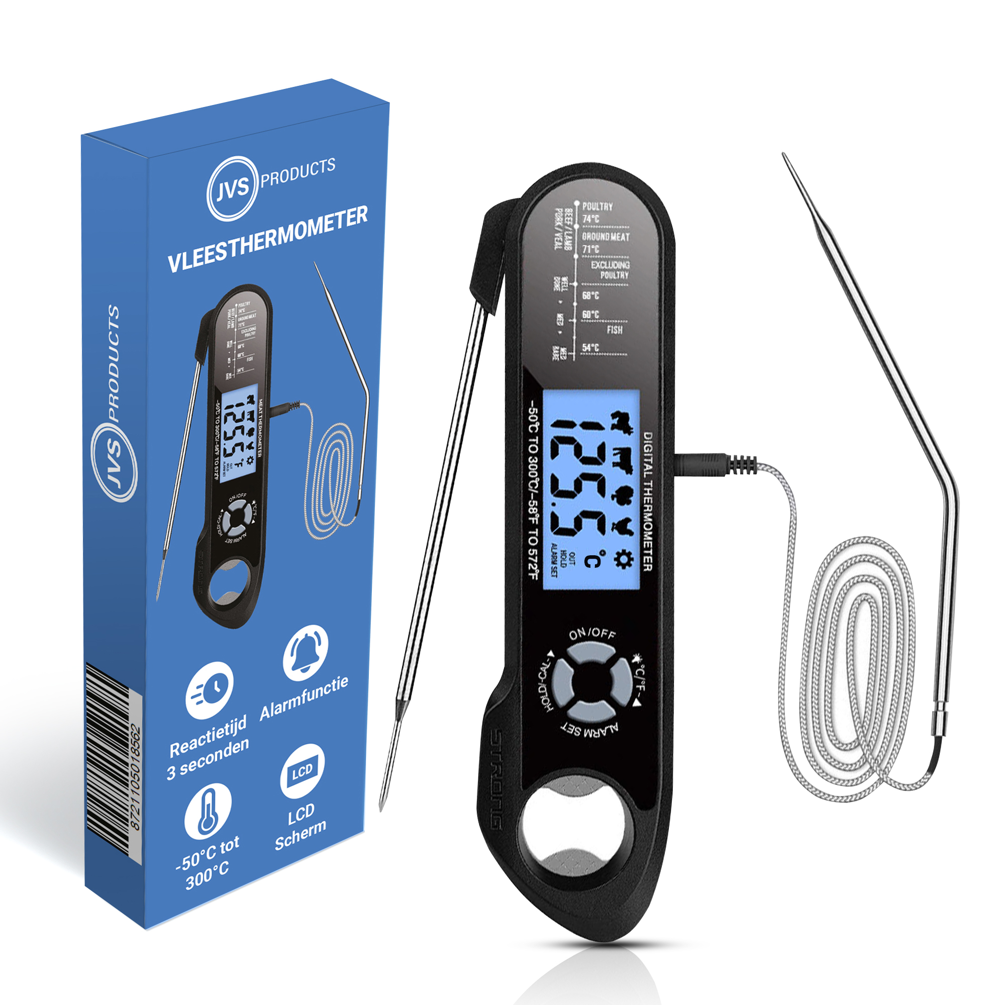 Vleesthermometer - Oventhermometer - BBQ Thermometer - Draadloos - Keukenthermometer - Digitaal - Alarm Functie - Zwart afbeelding