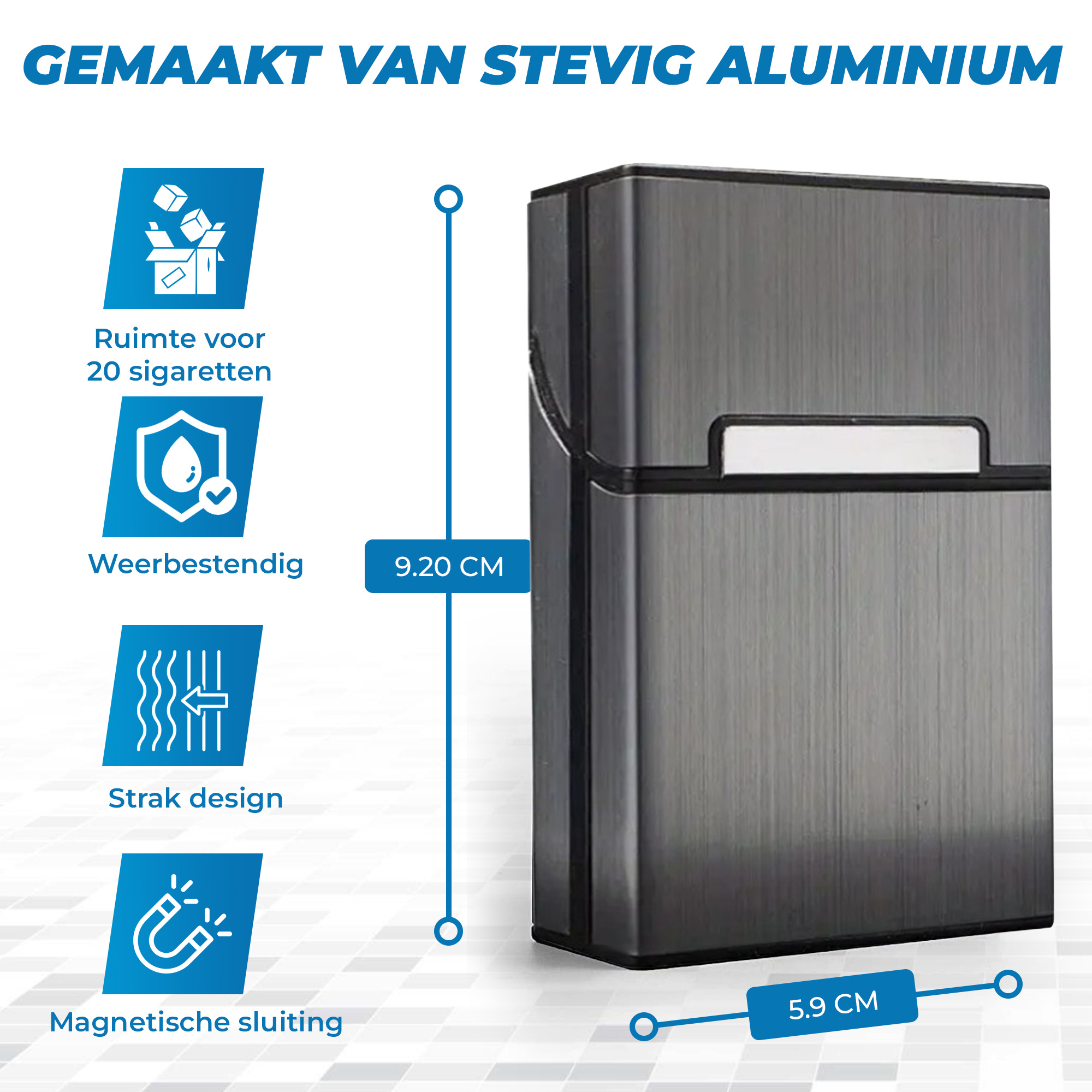JVS Products Sigaretten Doosje - Sigarettenhouder - Sigarettenbox - Weerbestending - Aluminium - Metallic