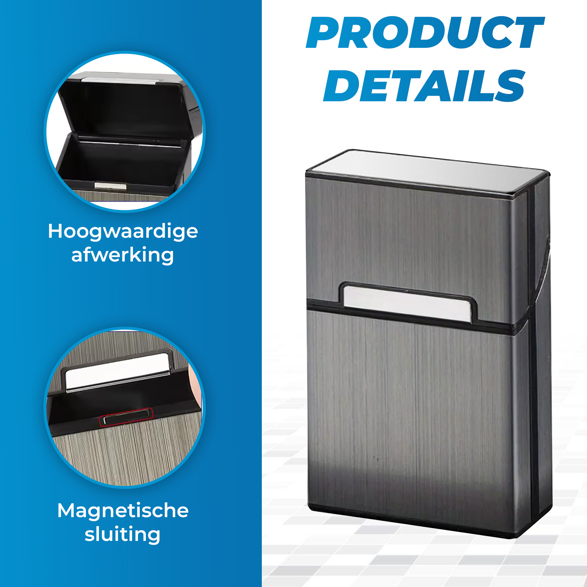 JVS Products Sigaretten Doosje - Sigarettenhouder - Sigarettenbox - Weerbestending - Aluminium - Metallic