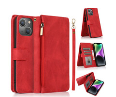 JVS Products Samsung Galaxy S25 Ultra hoesje - Bookcase - Pasjeshouder - Portemonnee - Rits - Kunstleer - Rood