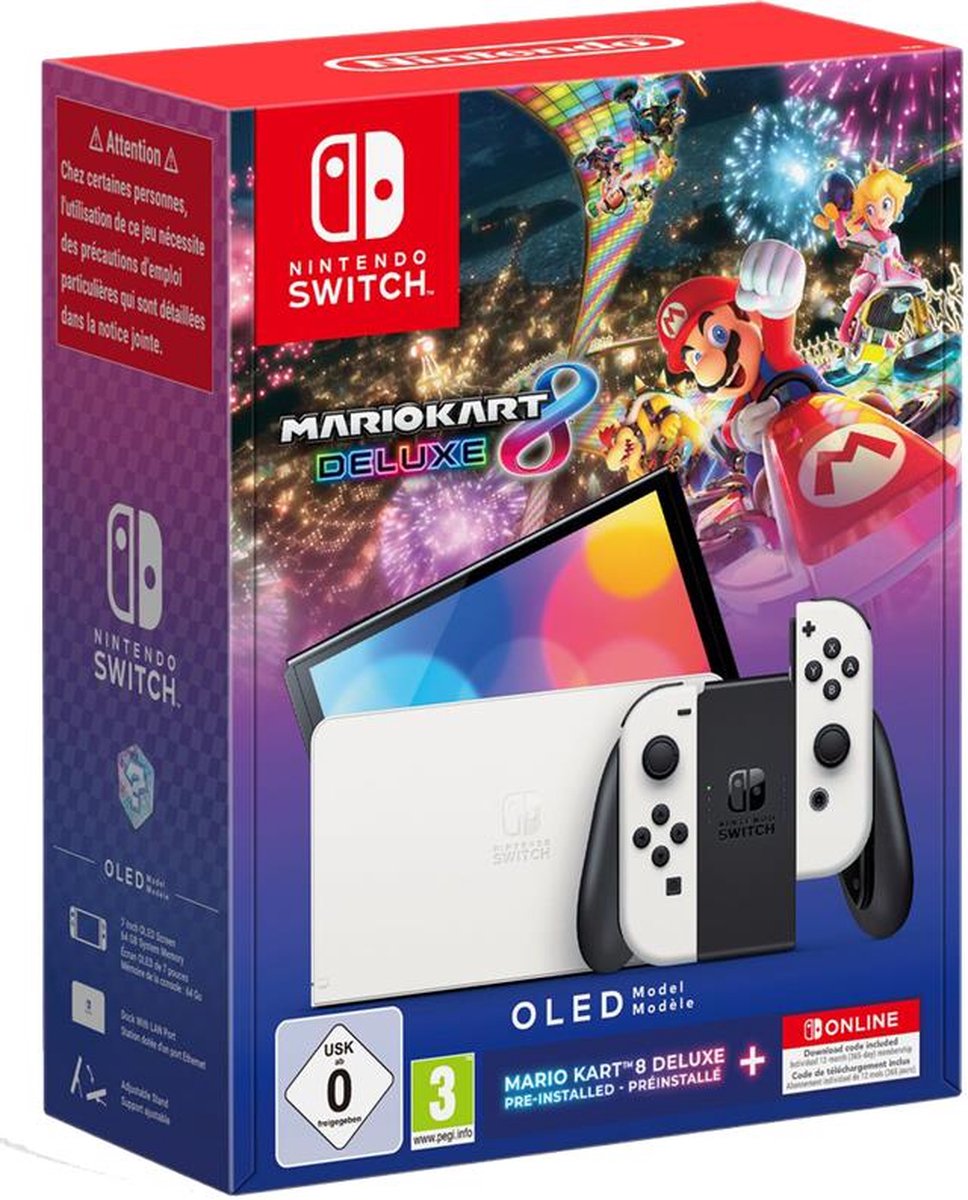 Nintendo Switch Console OLED-Model Wit + Mario Kart 8 Deluxe Bundle en 12 maanden Nintendo Switch Online afbeelding