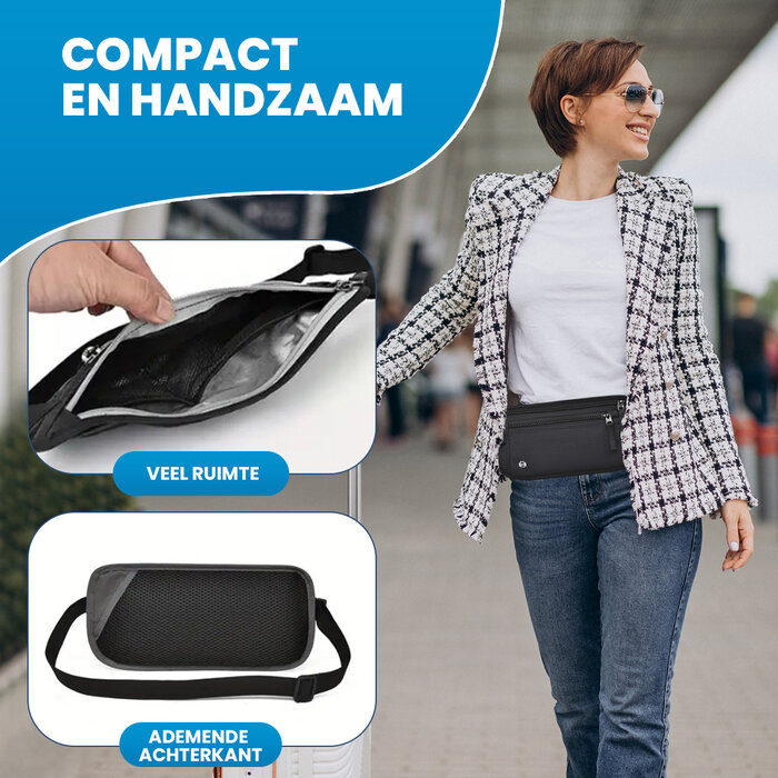 JVS Products Reisportemonnee - Moneybelt - Heuptas met RFID - Waterdicht - Paspoorttasje - Festival Tasje - Documenten Organizer hoes - Zwart