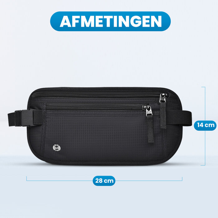 JVS Products Reisportemonnee - Moneybelt - Heuptas met RFID - Waterdicht - Paspoorttasje - Festival Tasje - Documenten Organizer hoes - Zwart