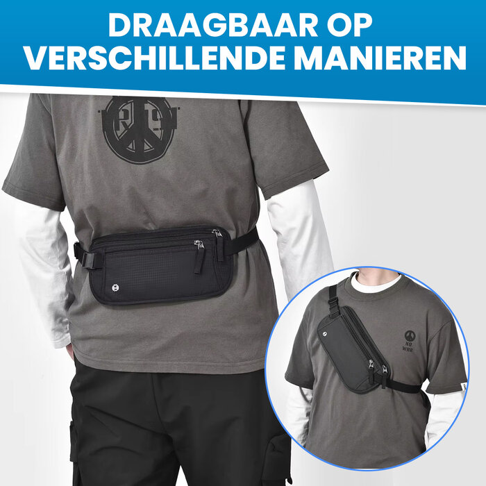 JVS Products Reisportemonnee - Moneybelt - Heuptas met RFID - Waterdicht - Paspoorttasje - Festival Tasje - Documenten Organizer hoes - Zwart