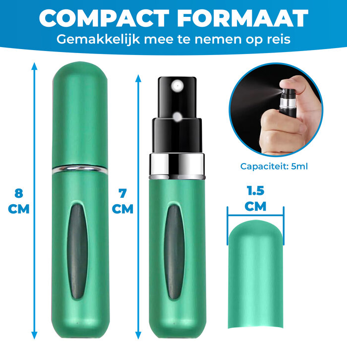 JVS Products Mini Parfum Flesje - Navulbaar - 5 ml - Reisflesje - Parfumverstuiver - Groen
