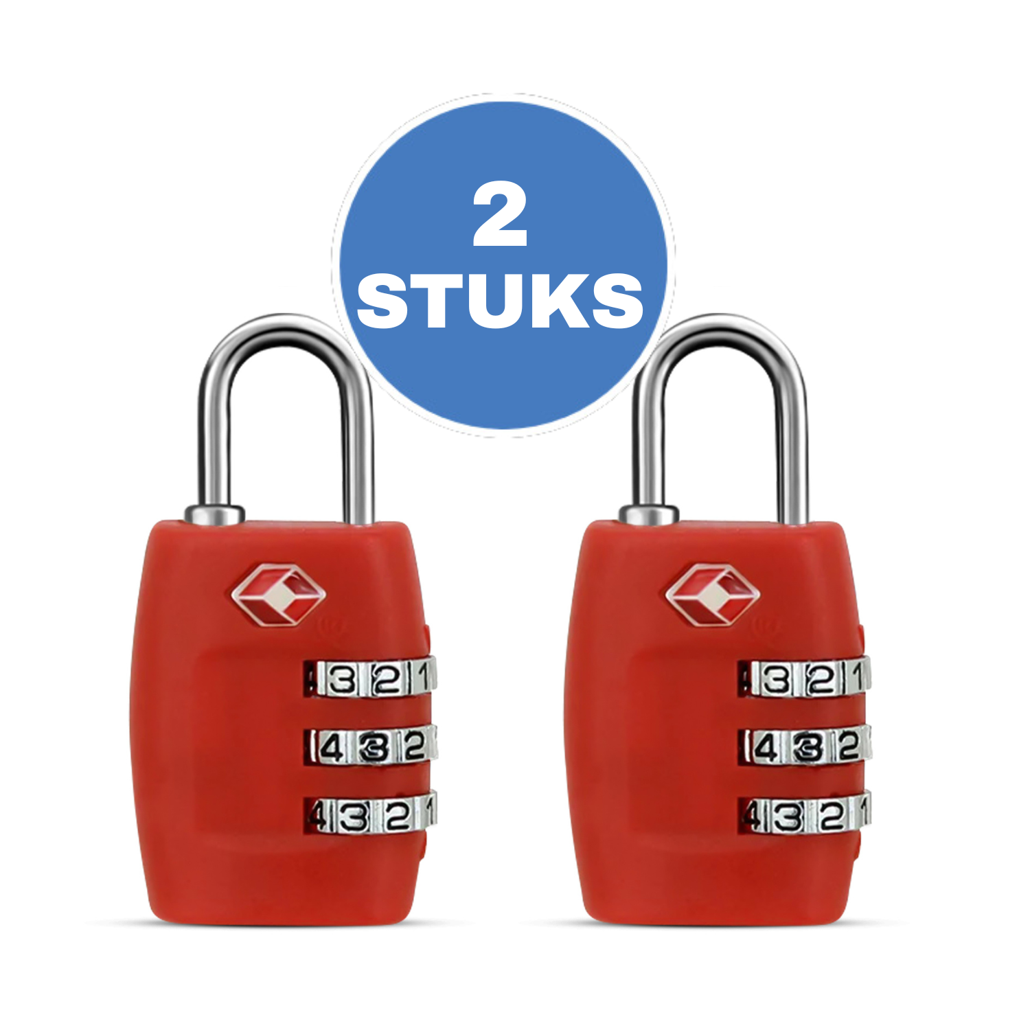 Kofferslot - 2 stuks - Hangslot - Cijferslot - 3 Cijfers - TSA Gecertificeerd - Rood afbeelding